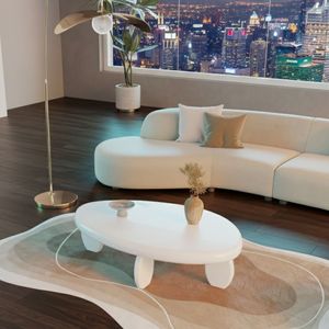 Table basse moderne en pierre de galets, 46 po x 29 po x 12 po, blanc brillant - Product Image 3