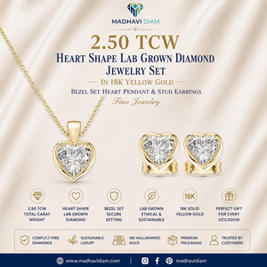 Ensemble de bijoux en or jaune 2,50 carats avec diamants de laboratoire en forme de cœur, serti clos en or 18 carats, comprenant un pendentif cœur et des boucles d'oreilles clous, bijoux fins - Product Image 1
