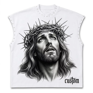 Débardeur personnalisé imprimé sérigraphié avec strass, 100 % coton jersey, tissu doux et respirant, sans manches, unisexe, confortable, OEM - Product Image 1