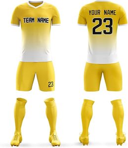 Ensemble de maillot de football jaune personnalisé avec nom et numéro d'équipe 23, col en V, manches courtes, uniforme respirant en polyester pour hommes adultes - Product Image 1