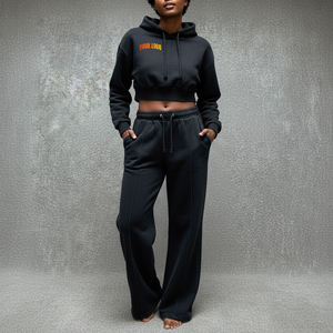 Nueva Llegada 2026 Conjunto Deportivo de 2 Piezas para Mujer, Sudadera con Capucha, Pantalones Anchos de Pierna Ancha, Color Sólido, Informal, Invierno, 100% Algodón - Product Image 4