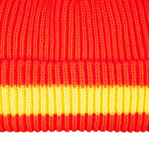 Unisex <b>Acrylic</b> Beanie Hat Red Yellow Color Blocking Ribbed Knit Winter Cap Casual Style for Adults 56-58CM Head Circumference - Product Image 6