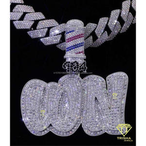 Colgante de letras con incrustaciones de circonitas al por mayor, WUN, joyería de lujo para hombre, chapado en oro, chapado en rodio, plata 925 certificada GIA - Product Image 6
