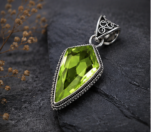Peridot <b>Silver</b> Pendant 925 Sterling <b>Silver</b> Green Gemstone Necklace Handmade Boho Peridot Jewelry Vintage Style Pendant - Product Image 2