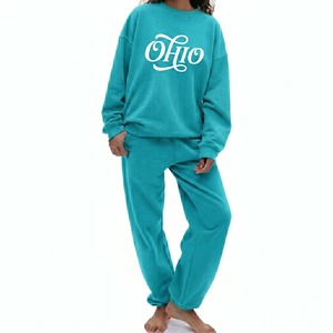 Conjunto de Sudadera y Pantalones Deportivos de Felpa de Algodón de Alta Calidad Personalizado para Mujer, Chándal Verde Bosque Extra Grande de Dos Piezas - Product Image 3