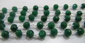 Emerald Round faceted 6mm Beaded Chain Dyed Emerald Corundum Beads Wire <b>Wrapped</b> Chain - Product Image 3