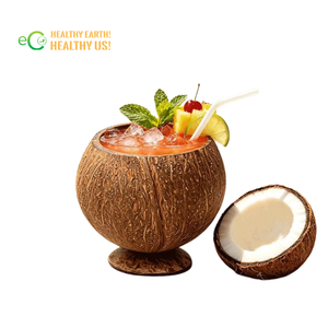Gobelet en noix de coco Eco2go Vietnam avec paille |   Gobelets à boire artisanaux en coquille de noix de coco, naturels et écologiques - Product Image 1