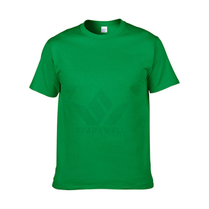 Camiseta de Algodón Lisa Verde para Hombre, Manga Corta, Cuello Redondo, Corte Regular, Estilo Casual, Color Sólido, Tejido de Punto Jersey - Product Image 1