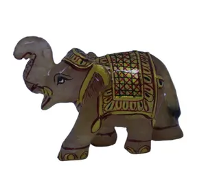 印度手工制作的玫瑰石英宝石多手绘大象雕像雕刻雕像