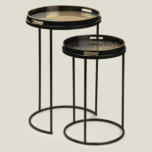 Ensemble de 2 tables gigognes de luxe en métal de qualité supérieure, revêtement poudré noir, au prix le plus bas - Product Image 1