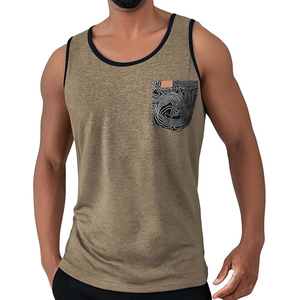 Débardeur sans manches pour homme, motif rayé, col rond, respirant, 100% coton, écologique, logo sur le devant, vêtements décontractés pour l'entraînement - Product Image 3