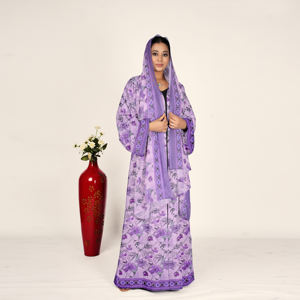 Abaya de Chifón con Estampado Floral y Juego de Pañuelo para Mujer, Estilo Abierto por Delante, Atuendo Árabe Modesto, Ropa Islámica para el Ramadán - Product Image 1
