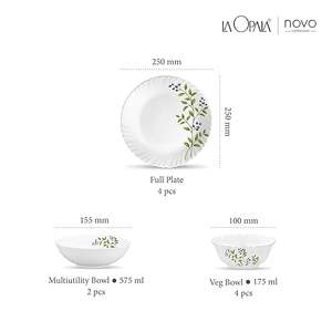 Service de table en verre opale Novo pour famille de 4 personnes, 10 pièces, assiettes et bols aux tons verts luxurants, pour la salle à manger, passe au micro-ondes, léger et blanc - Product Image 2