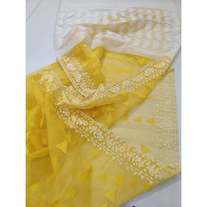 Sari traditionnel en coton Jamdani pour femmes, longueur au sol, style ethnique indien pakistanais, pour mariage, bleu avec motifs colorés - Product Image 4