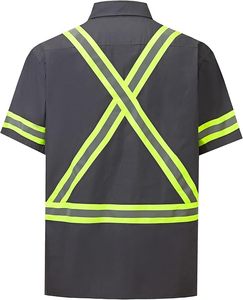 เสื้อเชิ้ตทำงานผู้ชายแบบ unisex ป้องกันลม มองเห็นได้ชัดเจน แขนสั้น แถบสะท้อนแสง ผ้าฝ้าย ชุดยูนิฟอร์มนิรภัย - Product Image 2