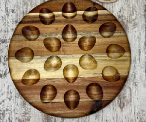 Plateau de service rond en bois pour œufs salés, 16 trous, en bois naturel, assiette à apéritifs, écologique - Product Image 3
