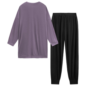Conjunto de Dos Piezas para Mujer, Sudadera Holgada de Manga Larga, Estilo Deportivo para Todas las Temporadas, Pantalones Morados y Negros - Product Image 1
