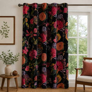 Vintage Style Cotton Velvet Black Fruit Print Luxury <b>Curtain</b> Boho <b>Curtain</b> Luxury Drapes Can Be Customized to Blackout Drapes - Product Image 1