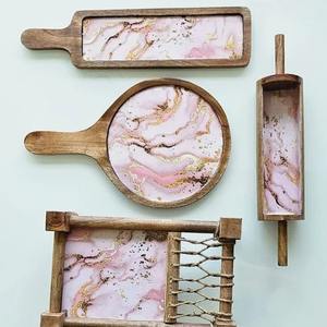 Plateau de service rustique en bois naturel, plateau à nourriture en bois pour fromage, pain, fruits, cuisine, salle à manger, vaisselle - Product Image 1