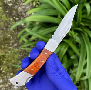 Couteau pliant artisanal en acier au carbone, manche ergonomique en bois, couteau de poche pour usage quotidien, fabricant OEM - Product Image 2