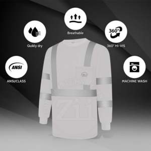 Camisetas de Alta Visibilidad Reflectantes de Seguridad ANSI Clase 1 con LED Intermitente, Impermeables, Fluorescentes, de Manga Larga, para Trabajo de Construcción, Uniformes al por Mayor - Product Image 5