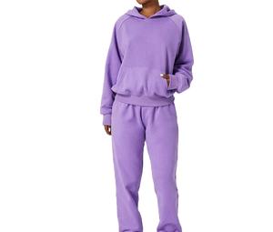 Chándal de lana de Invierno para mujer, conjunto de Top corto con capucha de lana, Sudadera con capucha de gran tamaño con logotipo frontal, conjunto de 2 piezas con capucha para mujer - Product Image 1