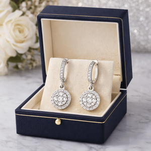 Pendientes de Oro Blanco de 14K con Diamantes Redondos de 1 Quilate en Forma de Racimo para Mujer, Pendientes Colgantes con Halo, Regalo de Cumpleaños y Aniversario - Product Image 2