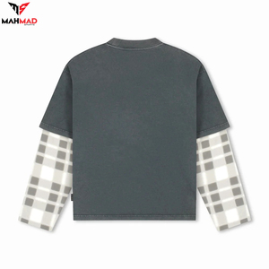 Camiseta de Manga Larga Estilo Americano, Sublimada, de Doble Capa, Corte Cuadrado, Estampada, de Algodón Jersey - Product Image 2