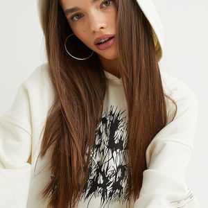 Sudadera con capucha corta informal para mujer, de color liso o estampada, anti-bolitas, de invierno, con bolsillos bordados delanteros y manga larga de punto. - Product Image 5