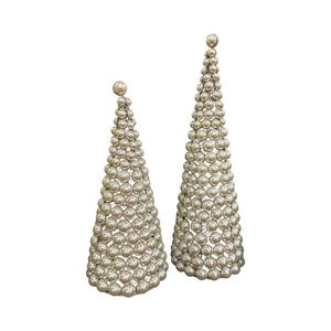 Luxury Pearl Cone <b>Tree</b> Decorations Handmade <b>Christmas</b> Centerpieces Round Plastic Ornament Set for Holiday <b>Table</b> Decor - Product Image 1