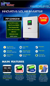 Convertisseur solaire MPP 6200W 48V 220-240Vac, tension d'entrée PV élevée 500V, Wi-Fi intégré, application de surveillance gratuite. - Product Image 3