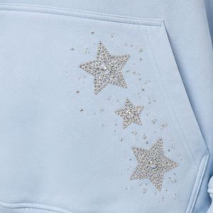 Sweat-shirt décontracté d'hiver pour femme, bleu clair, surdimensionné, avec un design minimaliste en étoiles en strass, en molleton de coton premium - Product Image 4