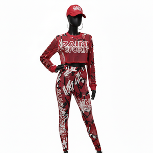 Conjunto de camiseta de malla y leggings de cintura alta para mujer, ropa deportiva ligera de poliéster y spandex elástico con estampado térmico personalizado, conjuntos para mujer - Product Image 4