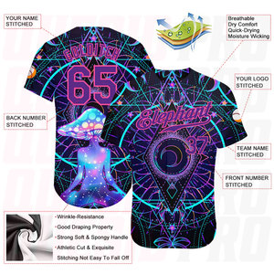 Camiseta de Béisbol Personalizada con Diseño 3D de Hongos Mágicos sobre Geometría Sagrada, Estilo Psicodélico y Auténtico - Product Image 4