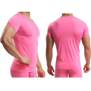 INDEX APPAREL Men's Pink <b>V</b>-<b>Neck</b> Short Sleeve Slim Fit Quick Dry Knitted Polyester <b>T</b>-<b>Shirt</b> Casual Solid Color Regular Length - Product Image 5