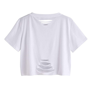 เสื้อยืดครอปสีดำสำหรับผู้หญิง แขนสั้น คอกลม ทรงลำลอง ผ้าฝ้าย 100% ระบายอากาศได้ดี เหมาะสำหรับใส่ในฤดูร้อน สไตล์สตรีทแวร์ - Product Image 5