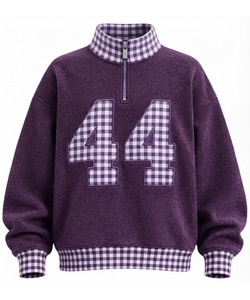 <b>Women's</b> Red Oversized Fleece <b>Sweatshirt</b> With Plaid 44 <b>Quarter</b> Stand Collar <b>Zip</b> Front Autumn Streetwear - Product Image 5