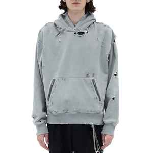 เสื้อฮู้ดดี้ผ้าฟลีซคอตตอนหนาน้ำหนัก 220 กรัม สไตล์สตรีทแวร์ แต่งโลโก้ด้านหน้าแบบดิสเทรส ทรงปกติ ซับในระบายอากาศได้ดี เป็นมิตรต่อสิ่งแวดล้อม สำหรับผู้ชาย - Product Image 2