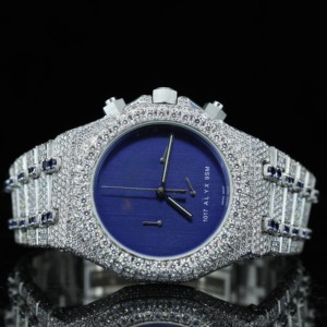Reloj Mecánico de Lujo para Hombre Pahal Jewels, 42 mm, Cristal de Zafiro, Esfera Azul, Acero Inoxidable, Cronógrafo, Fecha, Diamantes - Product Image 5