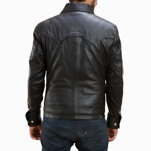 Chaqueta de Cuero Genuino Negra para Hombre, Chaqueta de Cuero Casual con Botones al Frente, Chaqueta de Cuero Clásica a la Moda, Fabricante Personalizado - Product Image 6