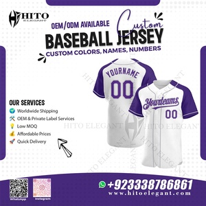 Último diseño de béisbol Jersey en blanco de moda 100% poliéster Hombres Jersey de béisbol en precio bajo Servicio OEM Color blanco y morado - Product Image 2
