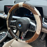 Housse de volant de voiture en cuir véritable de luxe de haute qualité, personnalisable, antidérapante, en cuir de vachette à poils, accessoires intérieurs