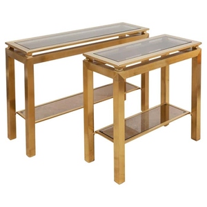 Hot Selling Sculptural Brass <b>Console</b> <b>Table</b> Glass Top Modern Entryway TV <b>Console</b> Premium Handcrafted Durable Statement Furniture - Product Image 1