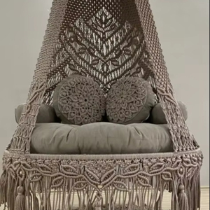 Columpio colgante de macramé de algodón para patio |   Columpio para que adultos y niños lean libros cómodamente |   Silla de Macramé - Product Image 1