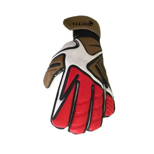 Custom Desig White and Brown Soccer Goalkeeper Gloves with 4mm German Latex Emboss Negative Cut Screen Print - Product Image 4