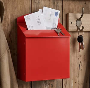 Boîte aux lettres murale en métal rouge de qualité supérieure, galvanisée, avec finition thermolaquée, étanche, accès par le dessus, pour courrier, documents et journaux - Product Image 2