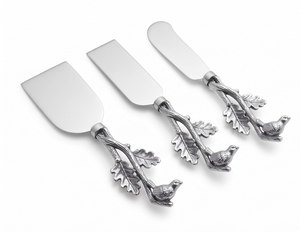 High Quality Mirror Finished Stainless Steel <b>Cheese</b> <b>Knife</b> <b>Set</b> With Elegant Leaf Pattern Handles Perfect For Home Kitchen Dining - Product Image 1