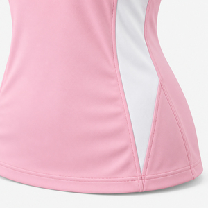 Haut de tennis rose à col zippé pour femme, manches courtes, col montant, colorblock, séchage rapide, respirant, pour entraînement sportif, vente en gros - Product Image 3