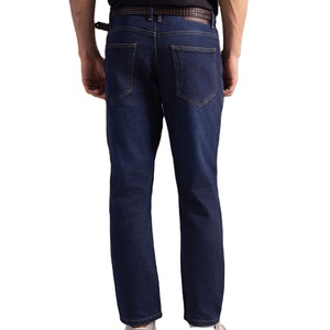 Jeans en denim délavé foncé coupe slim, pantalon en jean bleu extensible en coton, vêtements décontractés pour hommes, mode quotidienne - Product Image 2