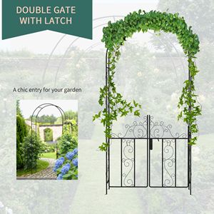 Arco da Giardino in Metallo Nero da 226,6 cm con Cancello, Elegante Arco Nuziale e Pergola per Piante Rampicanti e Rose - Product Image 2